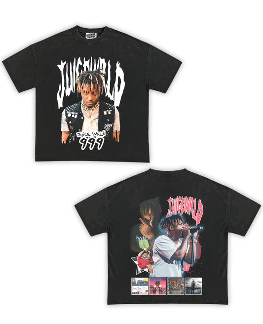 Juice Wrld Tribute Vintage Shirt: Front/Back (Vintage Black)