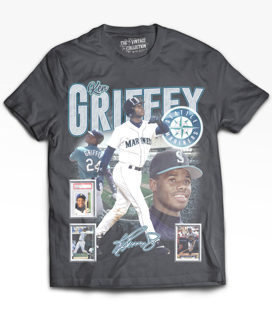 Ken Griffey Jr Tribute Vintage Shirt: Front/Back (Vintage Black)