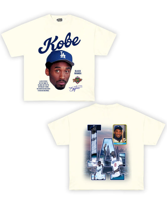 Kobe Dodgers Tribute Vintage Shirt: Front/Back (Cream)