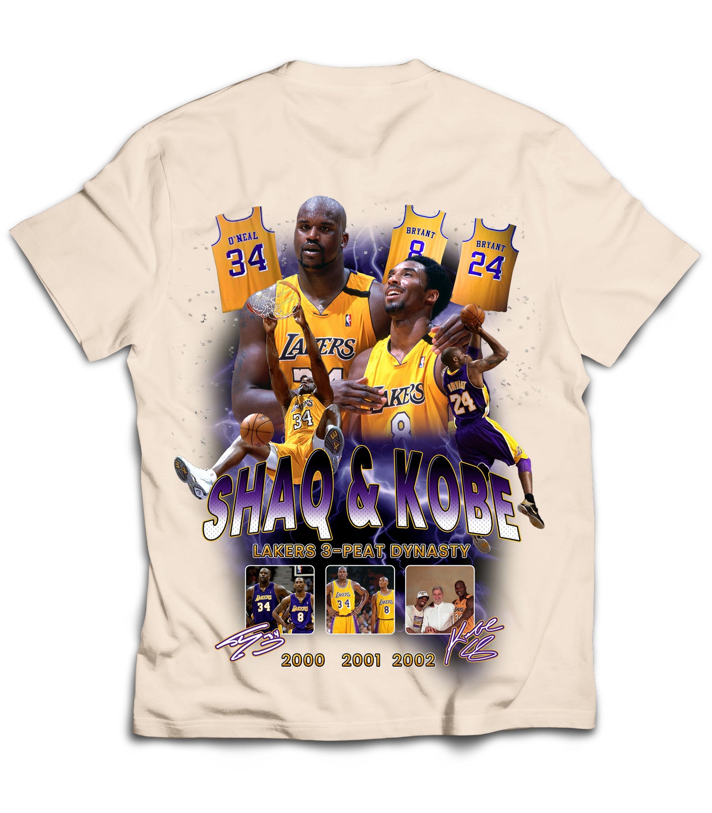 Kobe / Shaq Tribute Vintage Shirt: Front/Back (Cream)