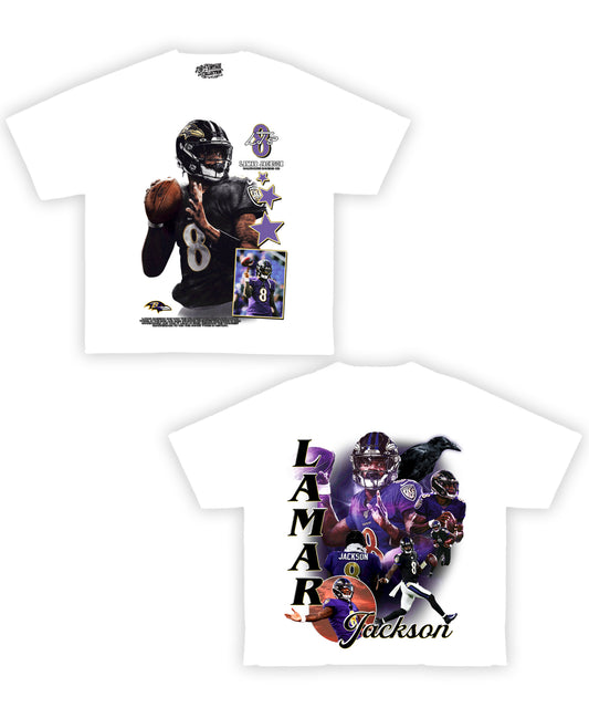 Lamar Jackson Tribute Vintage Shirt: Front/Back (White)