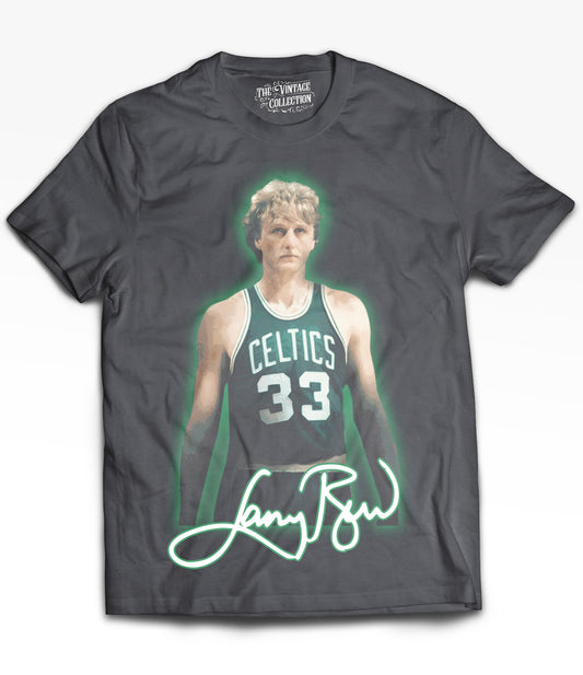 Larry Bird Tribute Vintage Shirt: Front/Back (Vintage Black)