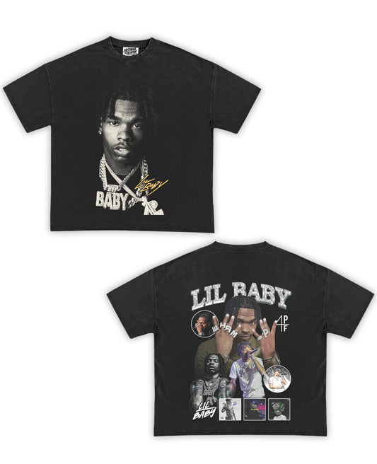 Lil Baby Tribute Vintage Shirt: Front/Back (Vintage Black)
