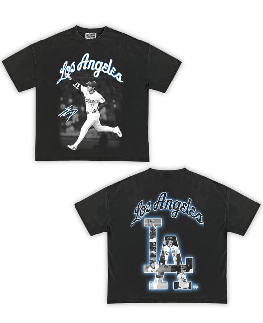 Los Angeles Ohtani Tribute Vintage Shirt: Front/Back (Vintage Black)