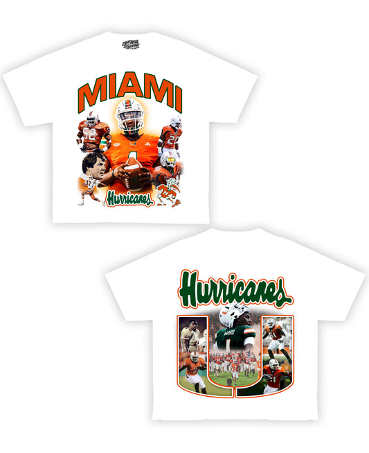 Miami Hurricanes Football Tribute Vintage Shirt: Front/Back (White)