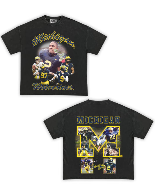 Michigan Football Tribute Vintage Shirt: Front/Back (Vintage Black)