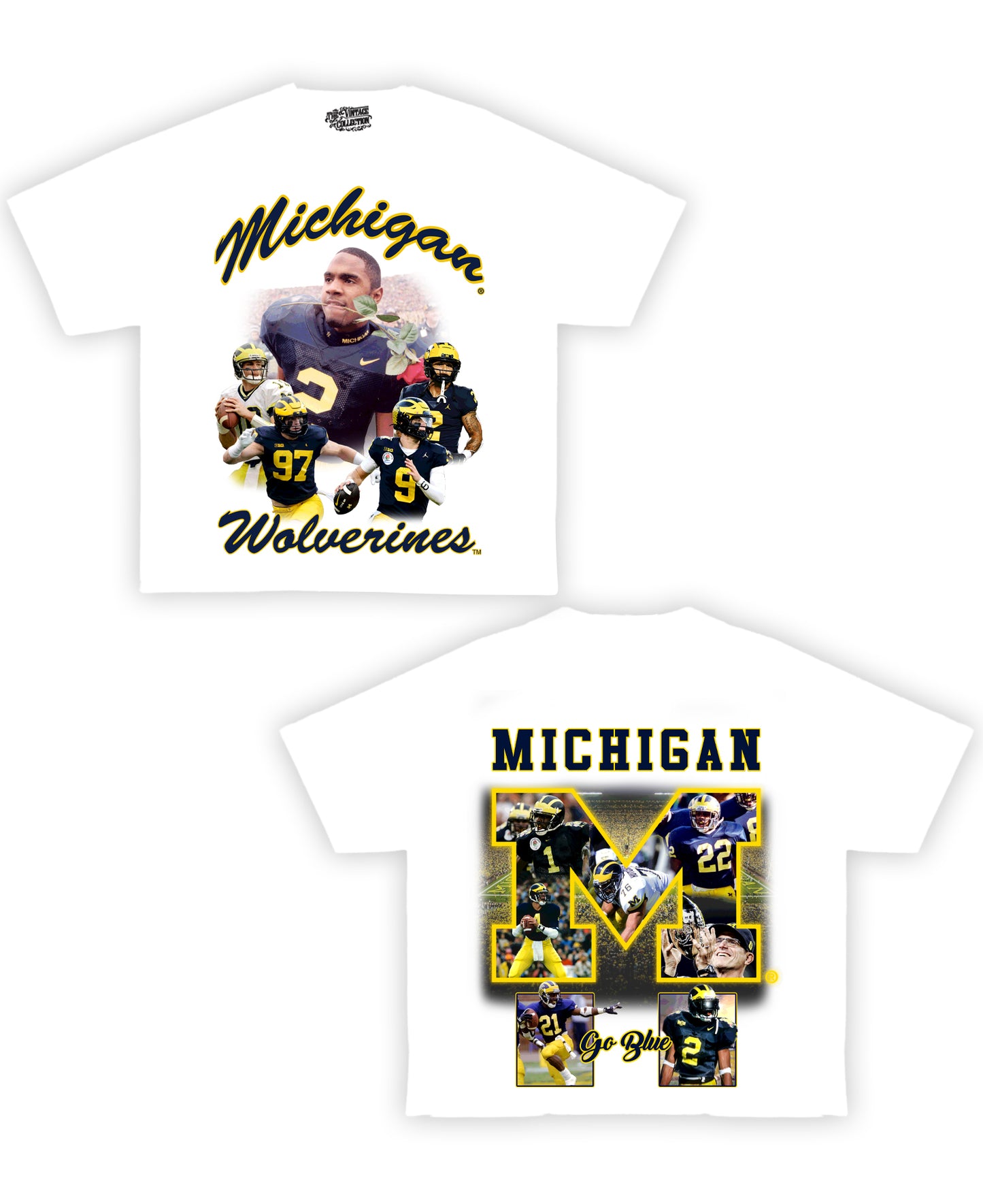 Michigan Football Tribute Vintage Shirt: Front/Back (White)