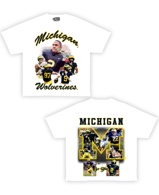 Michigan Football Tribute Vintage Shirt: Front/Back (White)