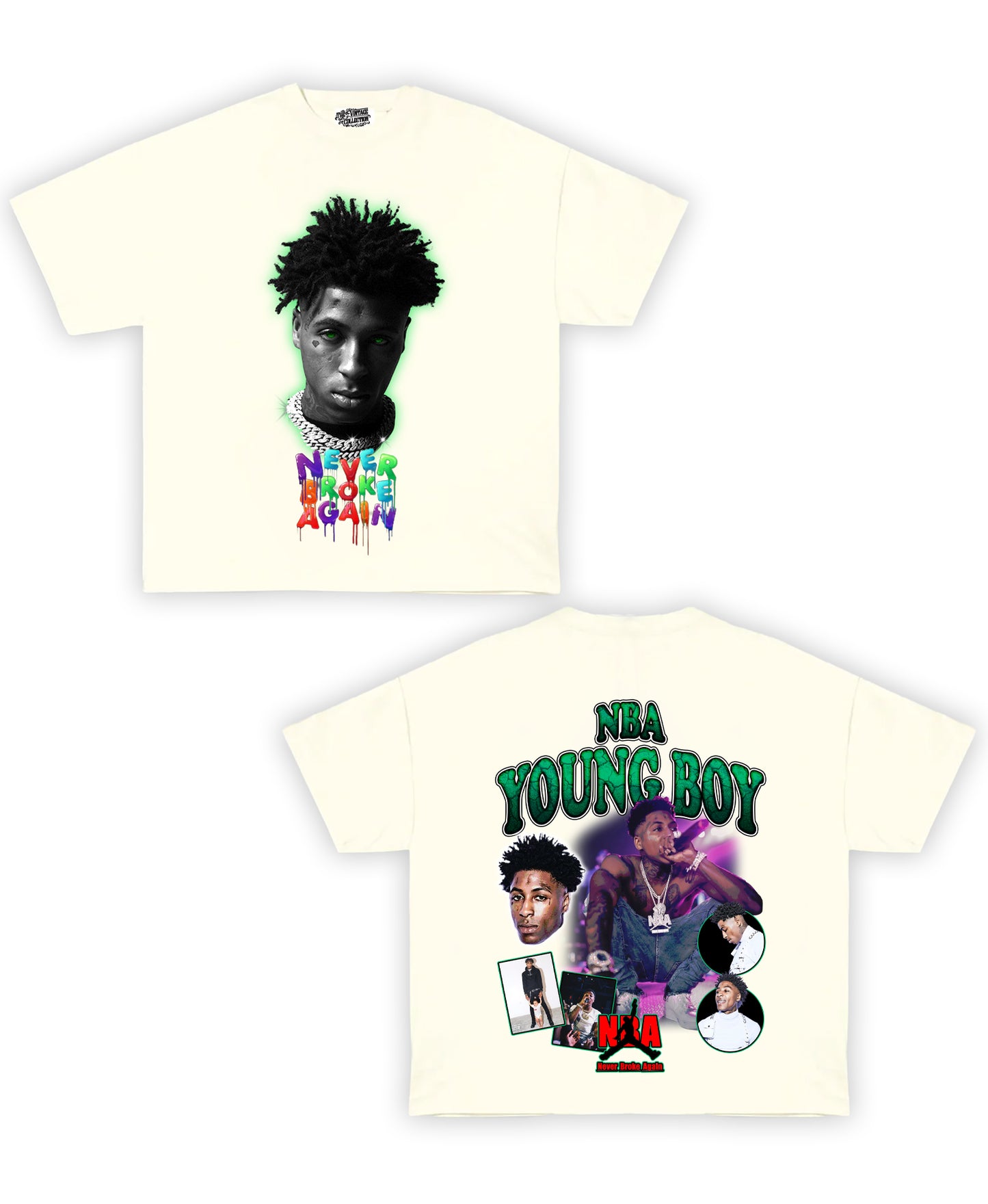 NBA YoungBoy Tribute Vintage Shirt: Front/Back (Cream)