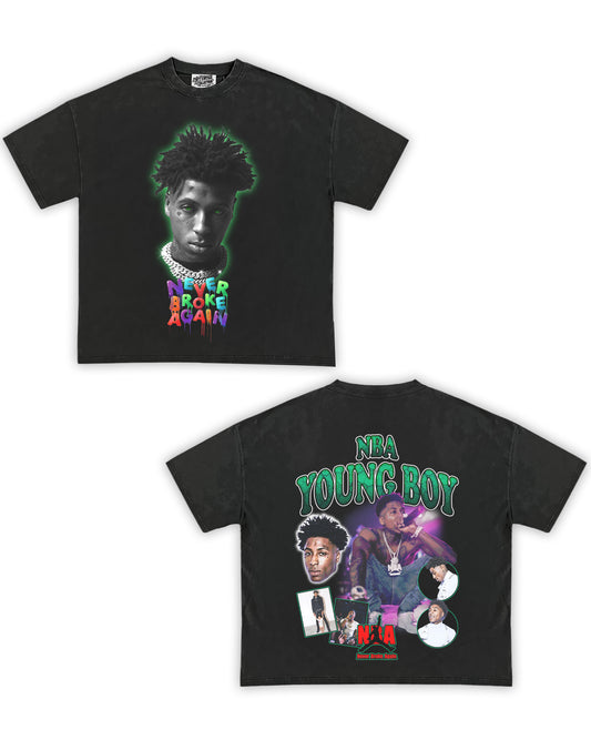 NBA YoungBoy Tribute Vintage Shirt: Front/Back (Vintage Black)