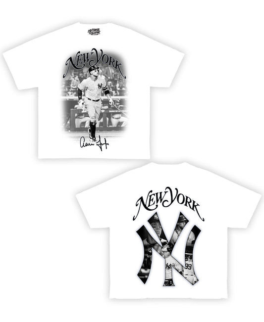 New York Aaron Judge Tribute Vintage Shirt: Front/Back (White)