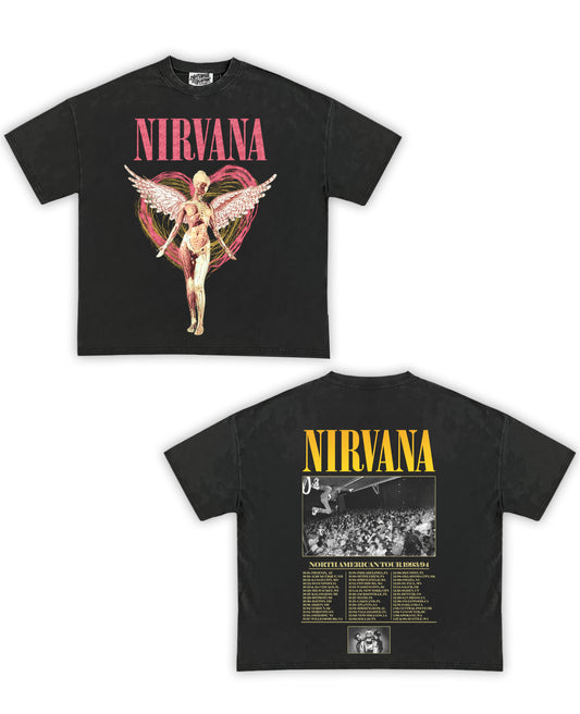 Nirvana Tribute Vintage Shirt: Front/Back (Vintage Black)