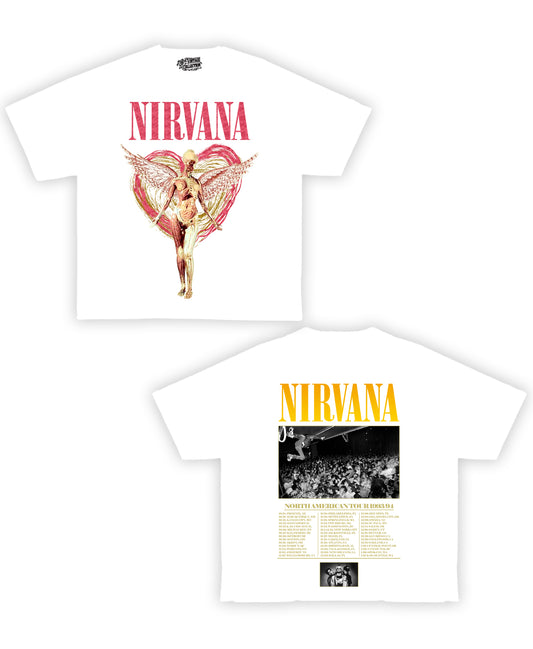 Nirvana Tribute Vintage Shirt: Front/Back (White)