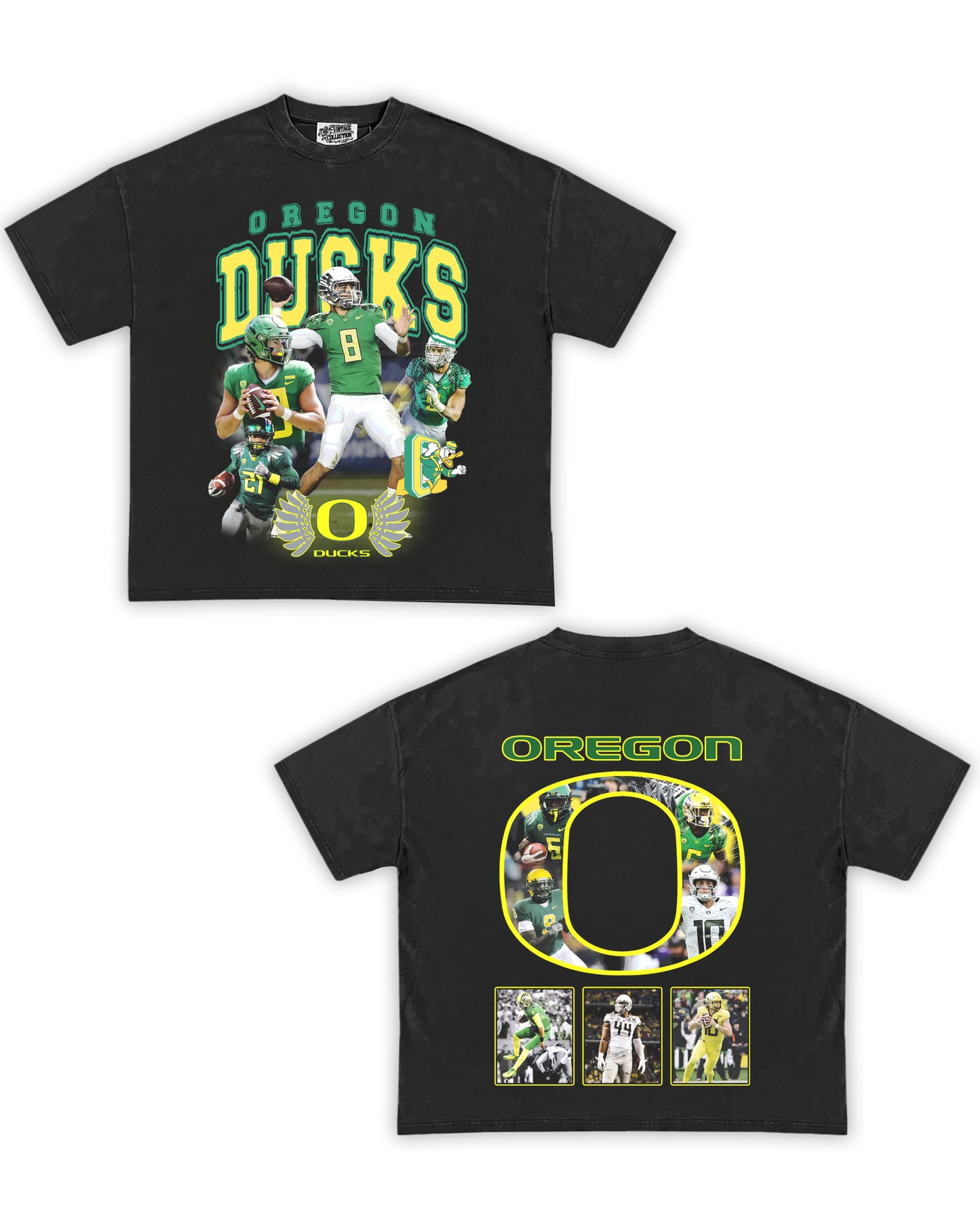 Oregon Ducks Football Tribute Vintage Shirt: Front/Back (Vintage Black)
