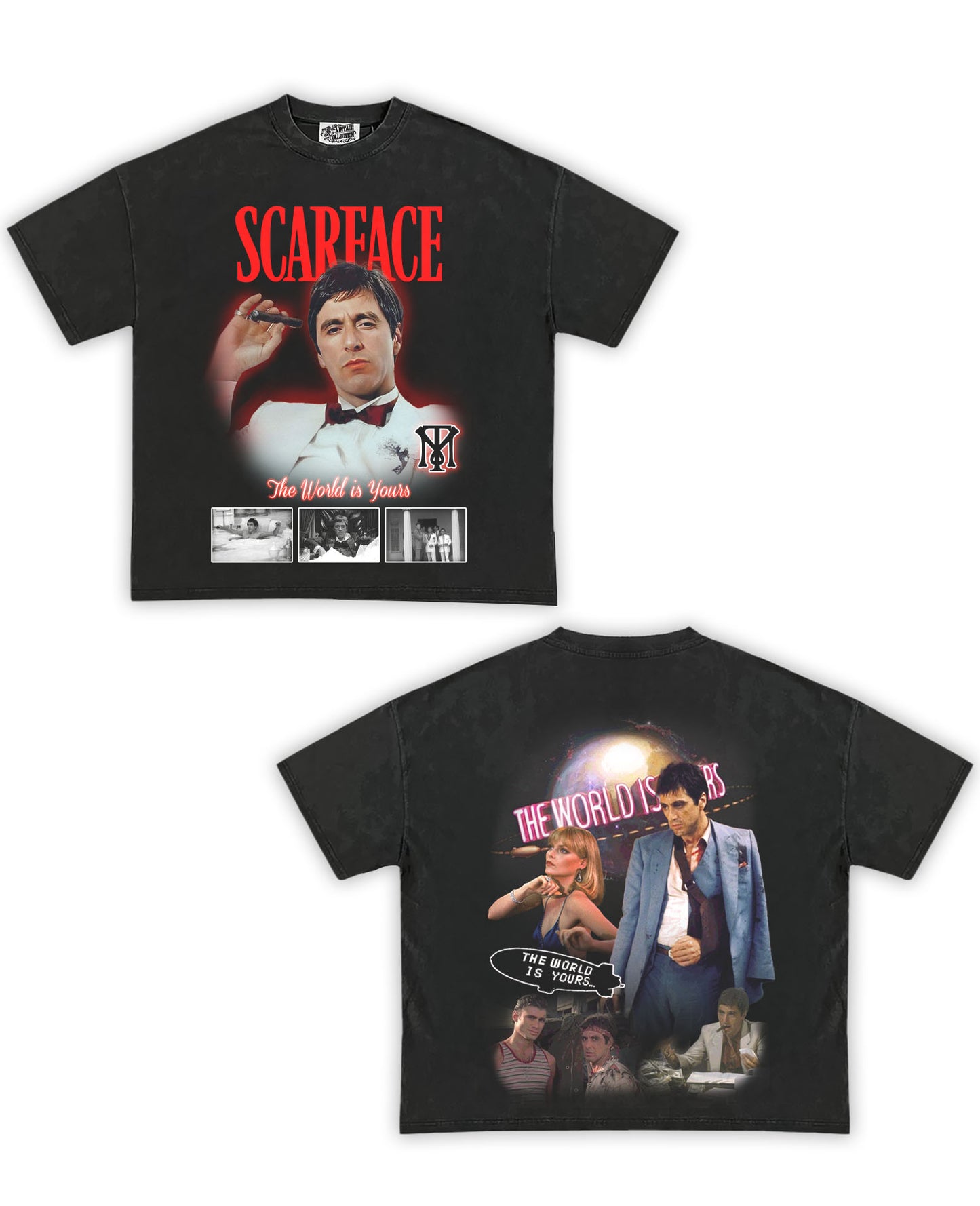Scarface Tribute Vintage Shirt: Front/Back (Vintage Black)