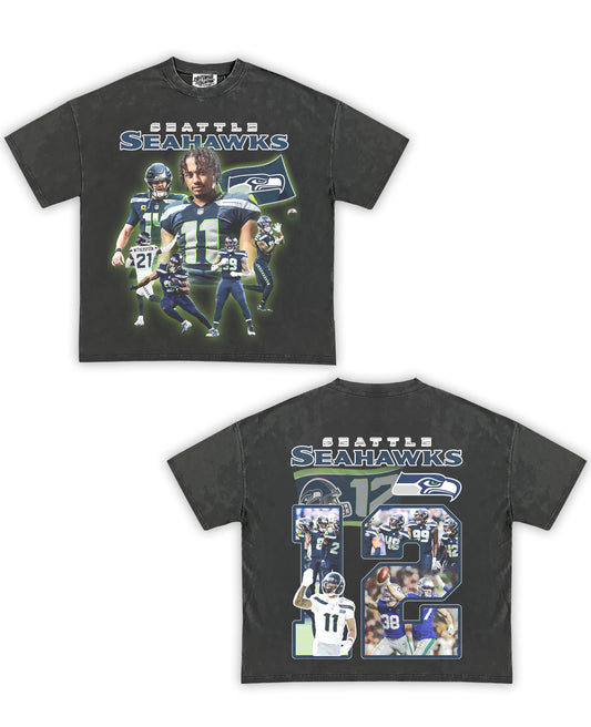 Seattle Seahawks Tribute Vintage Shirt: Front/Back (Vintage Black)
