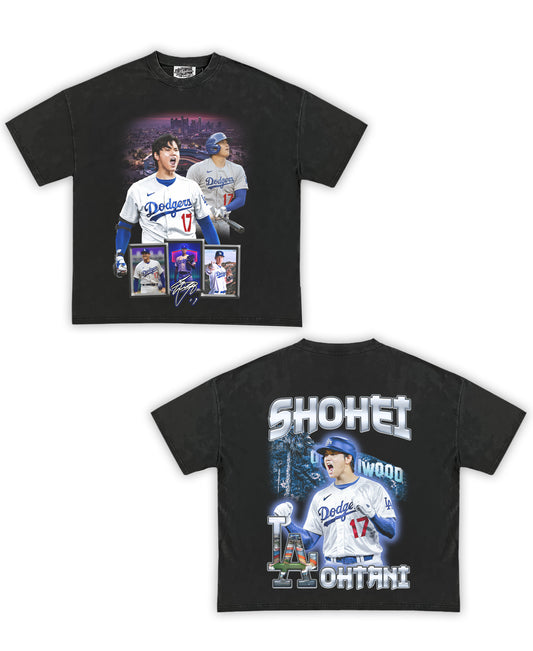 LA Ohtani Tribute Vintage Shirt: Front/Back (Vintage Black)