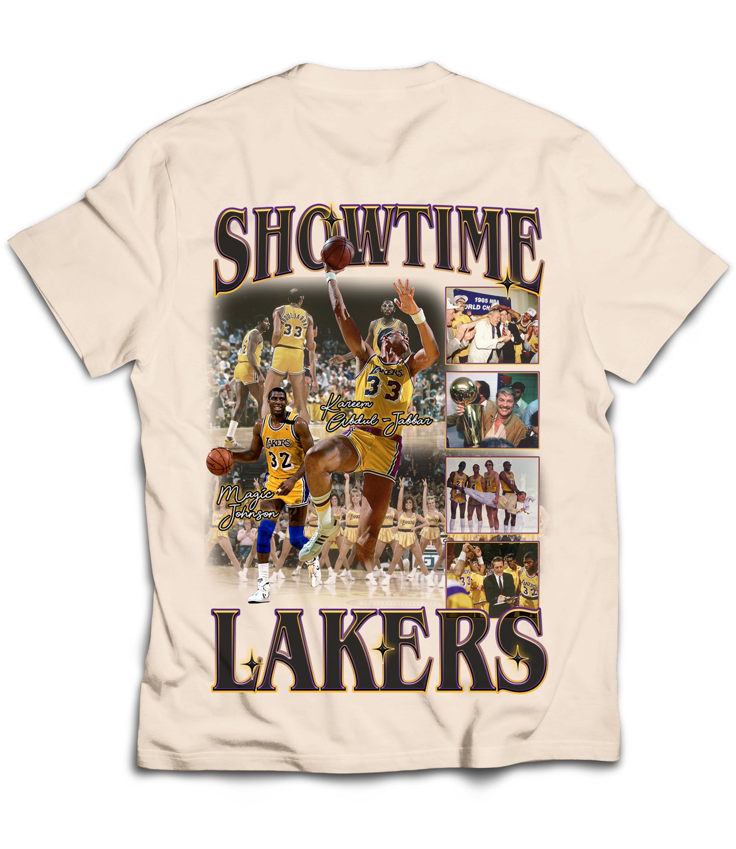 Showtime Lakers Tribute Vintage Shirt: Front/Back (Cream)
