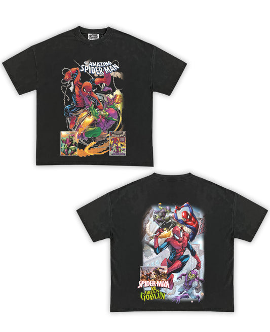 Spider-Man vs Green Goblin Tribute Vintage Shirt: Front/Back (Vintage Black)