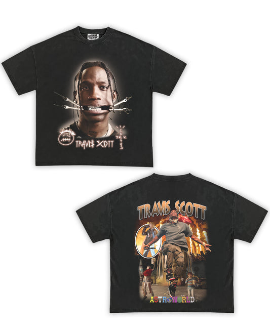 Travis Scott "Astroworld" Tribute Vintage Shirt: Front/Back (Vintage Black)