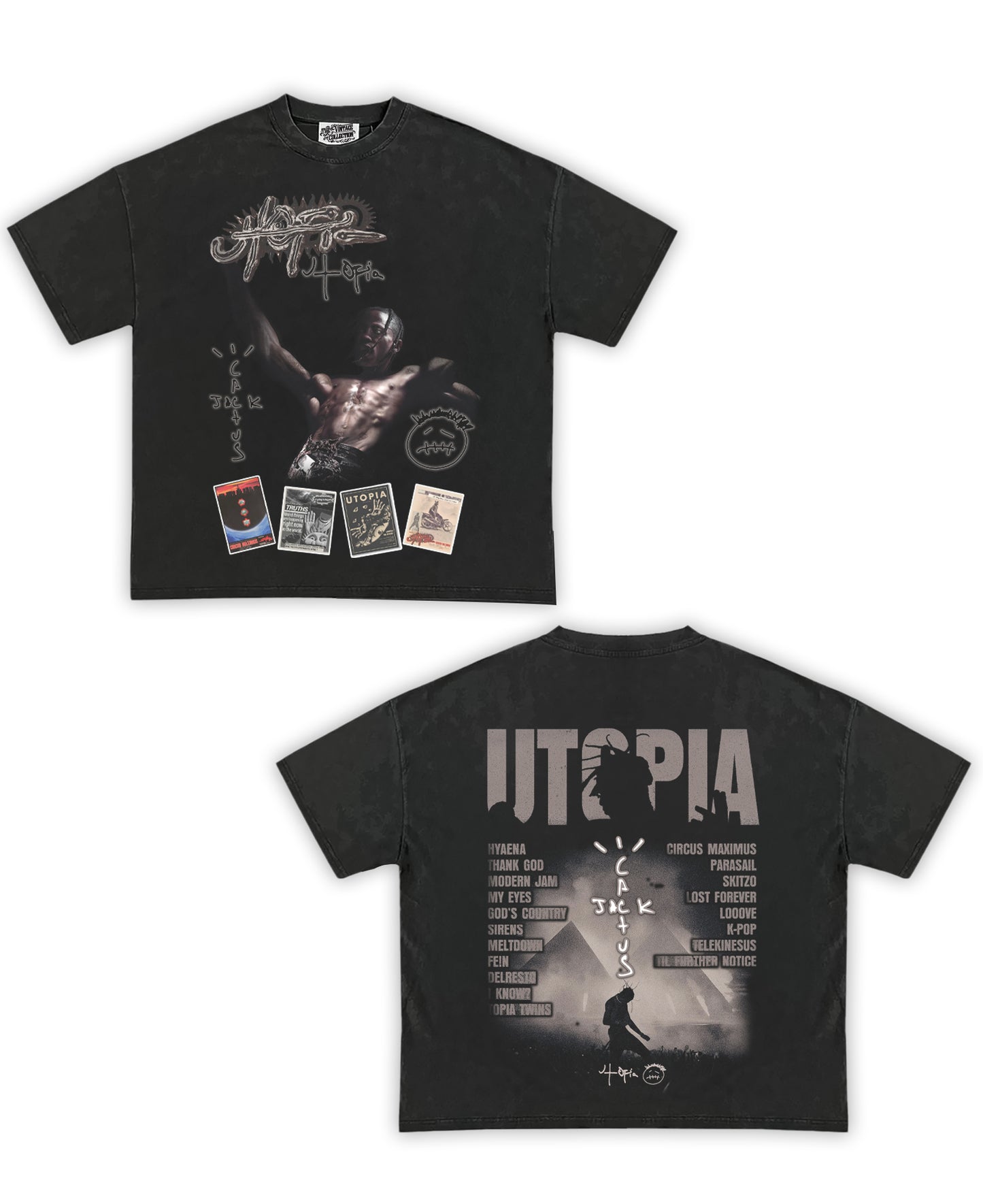 Travis Scott "UTOPIA" Tribute Vintage Shirt: Front/Back (Vintage Black)