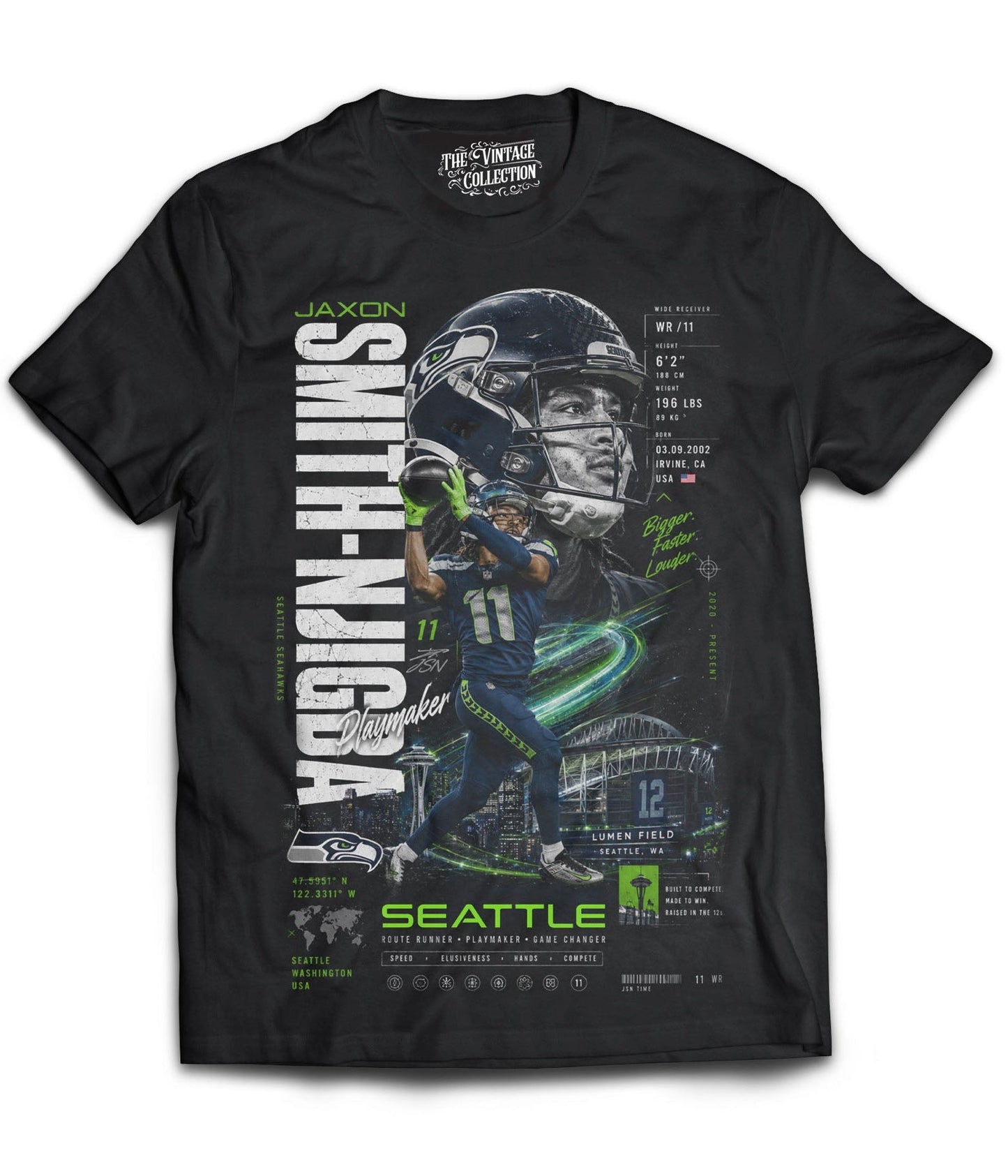 Jaxon Smith-Njigba Vintage Shirt (Black) *Adult & Youth*
