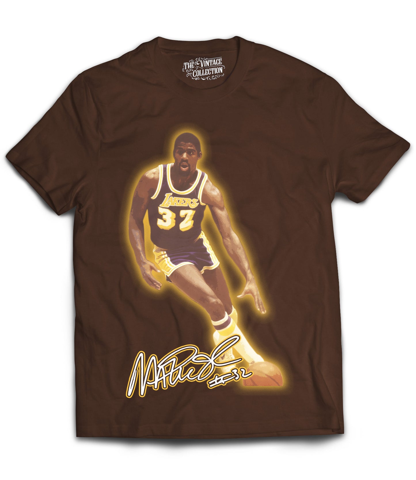 Showtime Lakers Tribute Vintage Shirt: Front/Back (Mocha)